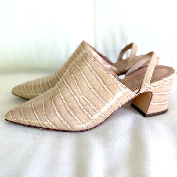 Chinese Laundry Slingback Mules 7 Heels Croc Tan Beige Academia Prep - Picture 1 of 6